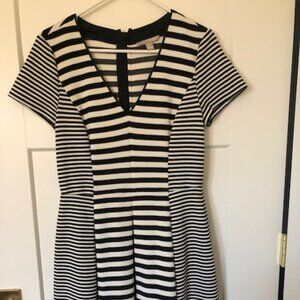 Banana Republic Faille Mini Dress Black White Stripe Knit Short Sleeve